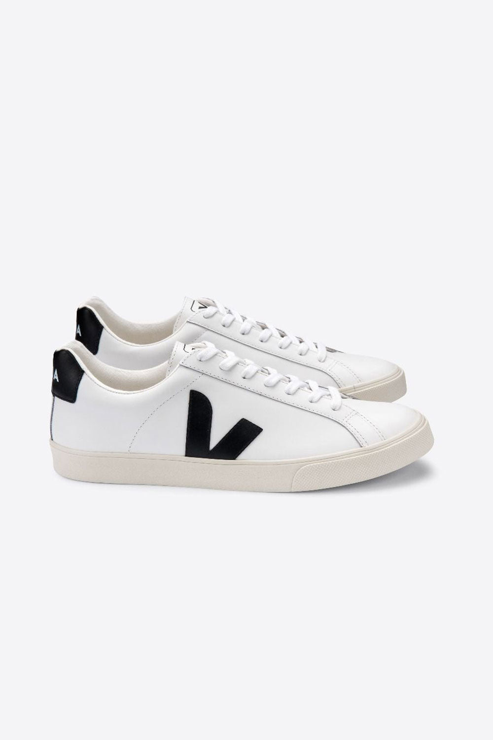 Esplar White Black Lace-Up Leather Sneakers