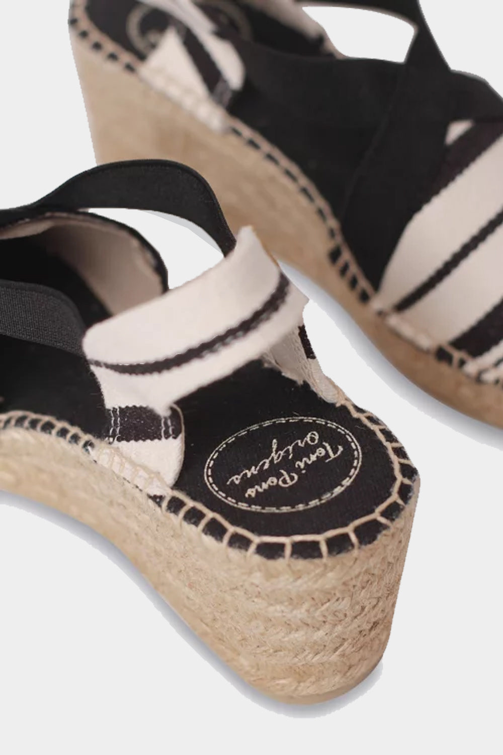 "Tarbes Cru Negre" 6cm Stripes Canvas Fabric Wedge Espadrilles