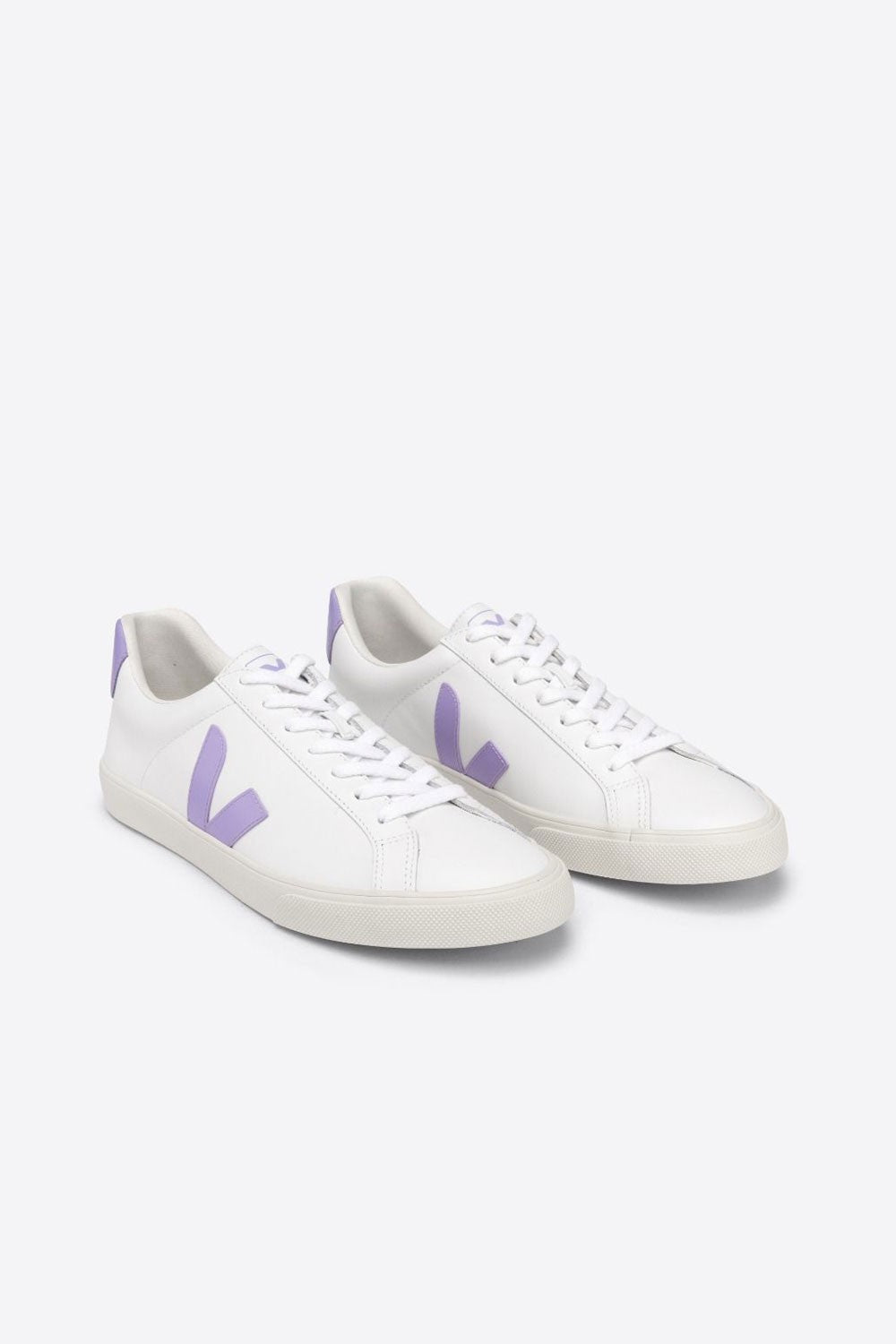 Esplar White Lavande Lace-Up Leather Sneakers
