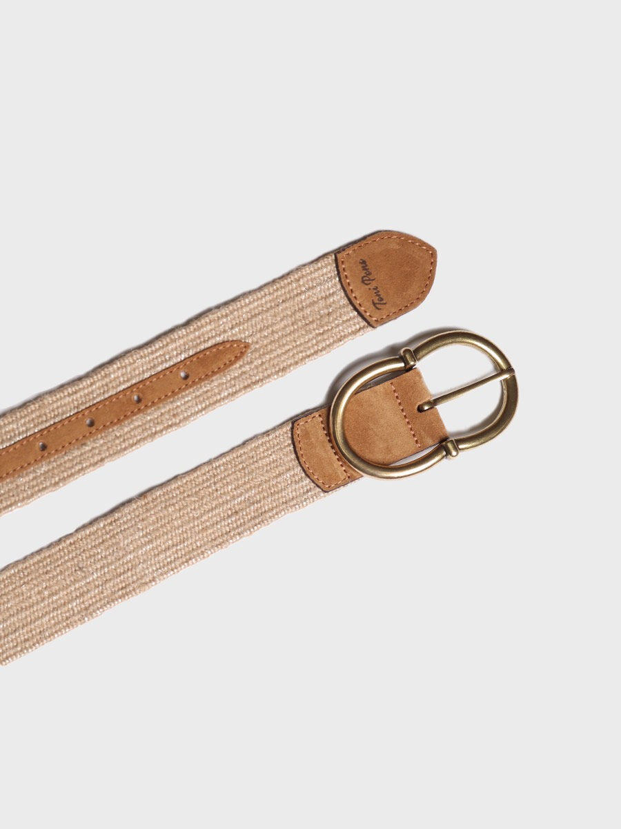 NELA - Fabric and leather belt for women in natural tones
