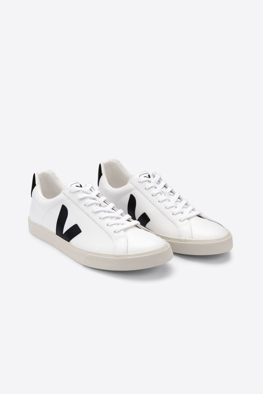Esplar White Black Lace-Up Leather Sneakers
