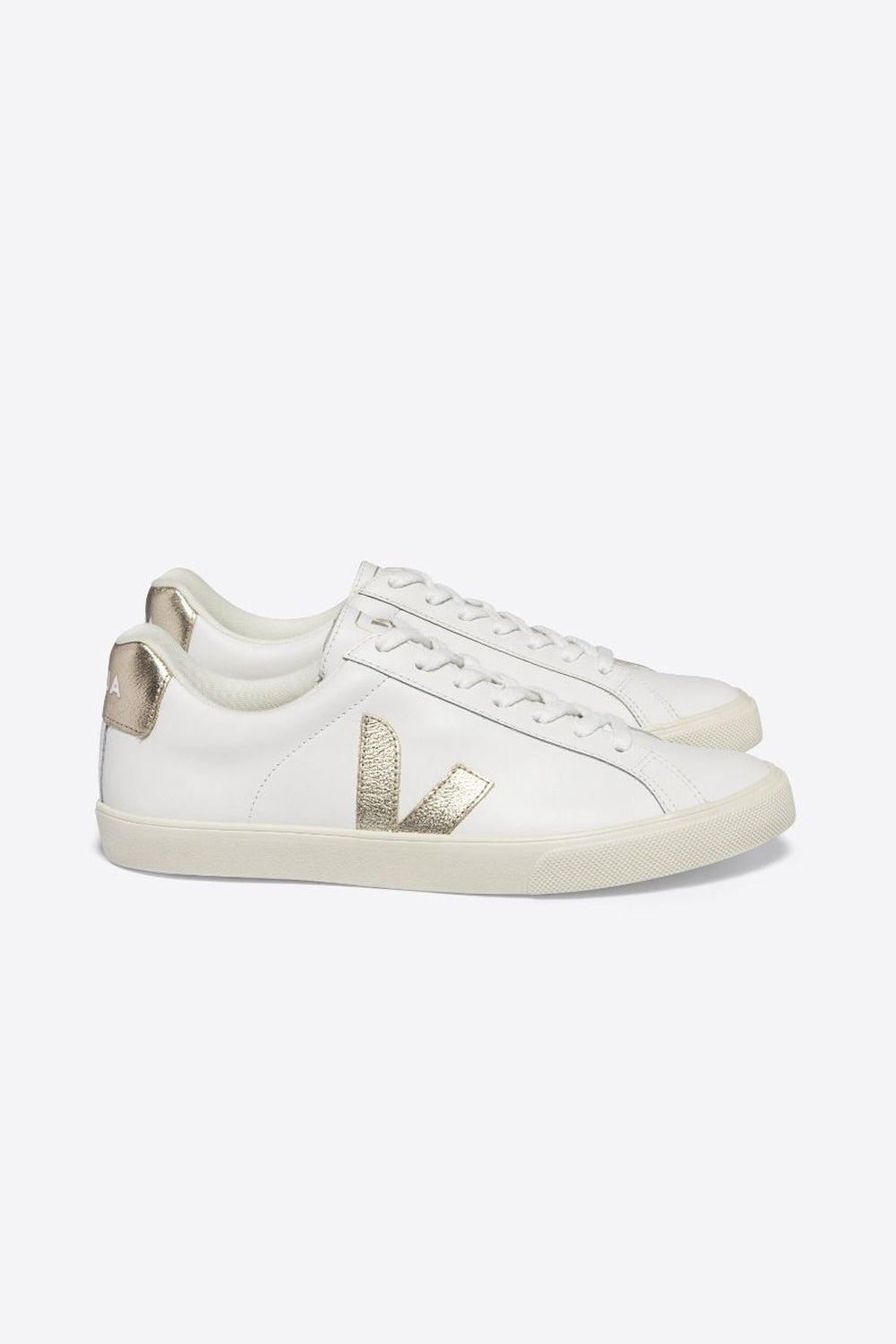 Esplar White Platine Lace-Up Leather Sneakers