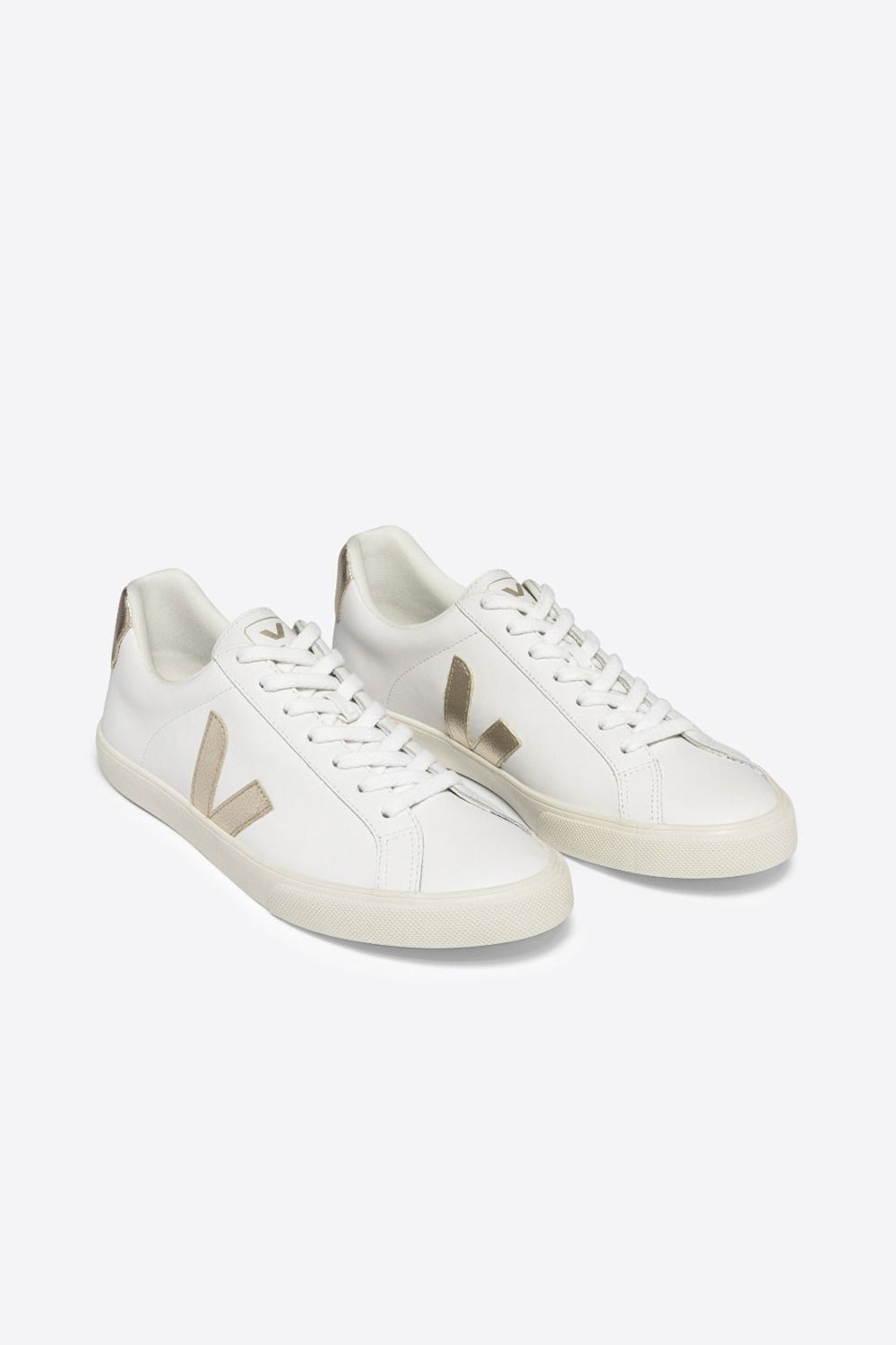 Esplar White Platine Lace-Up Leather Sneakers