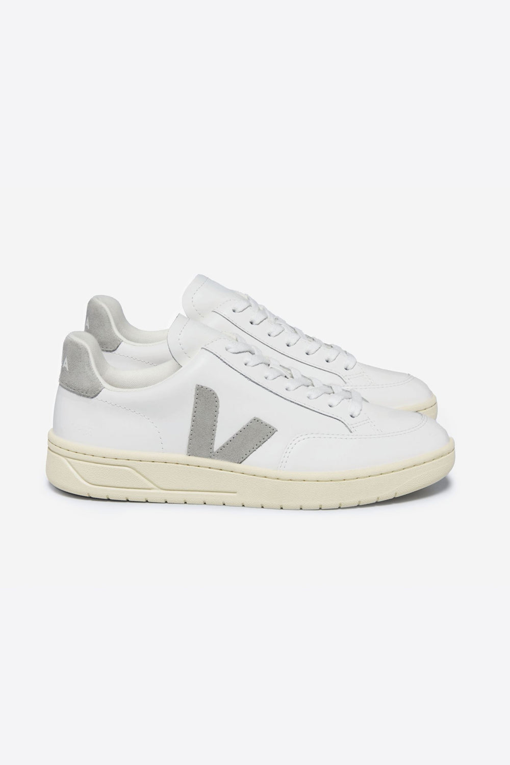 V 12 White Light Grey Leather Sneakers