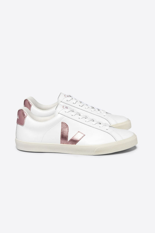 Esplar White Nacre Lace-Up Leather Sneakers