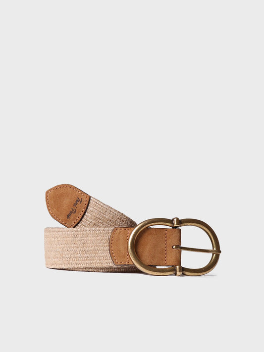 NELA - Fabric and leather belt for women in natural tones