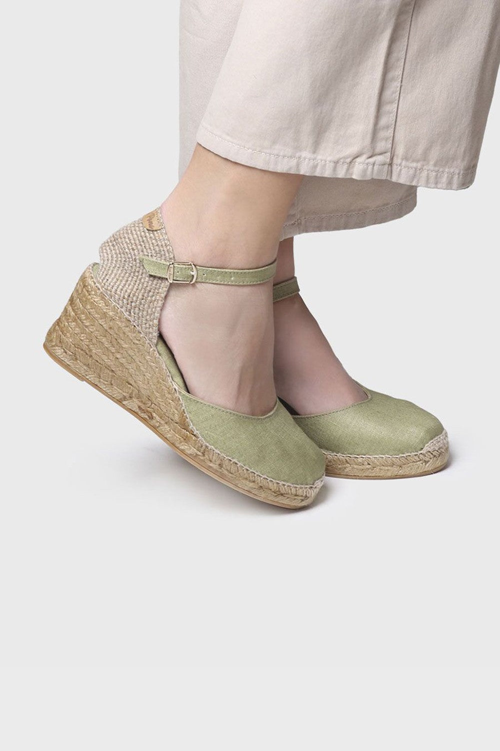 "Caldes Olive" 7cm Linen Fabric Wedge Espadrilles