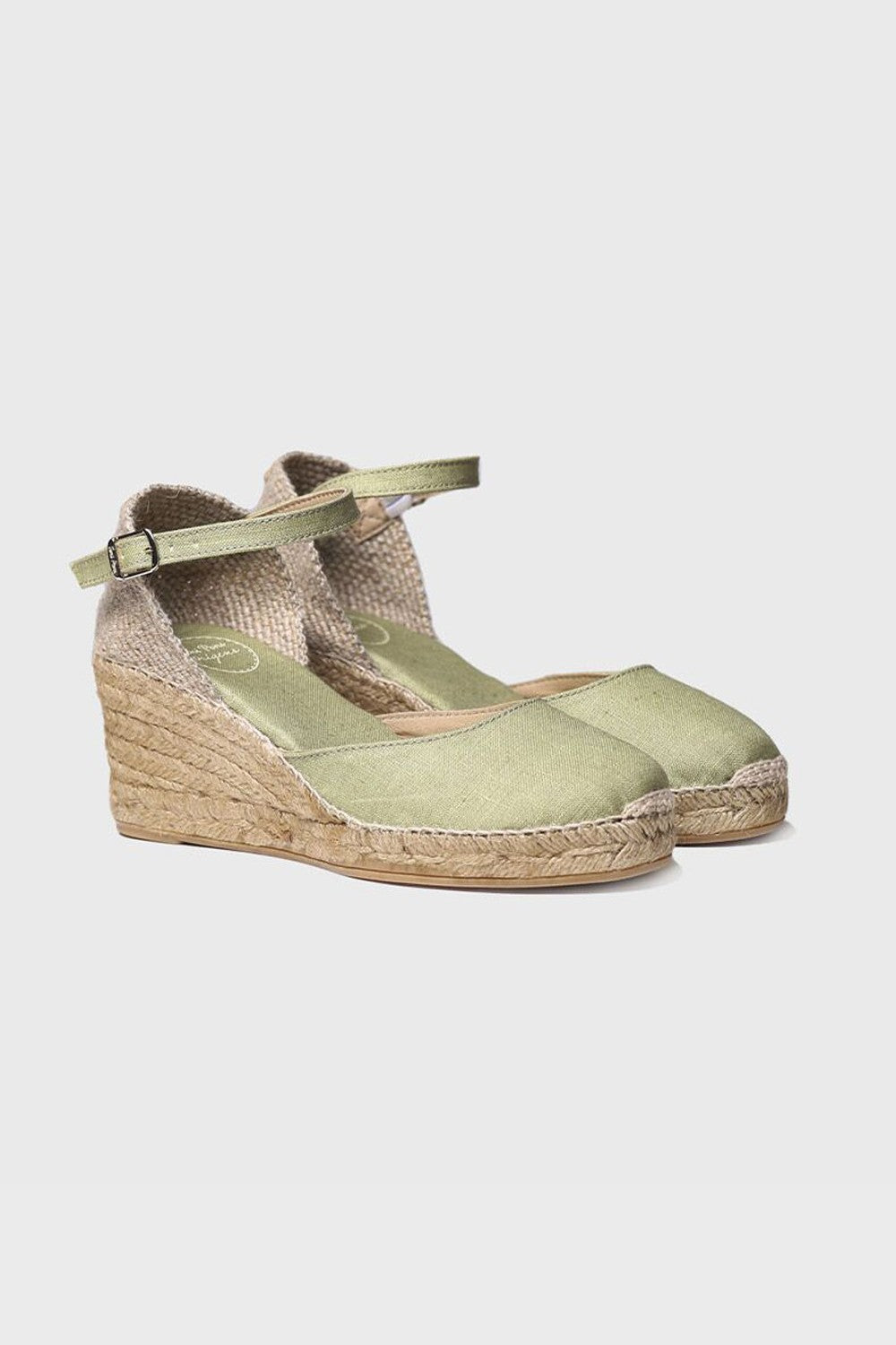 "Caldes Olive" 7cm Linen Fabric Wedge Espadrilles