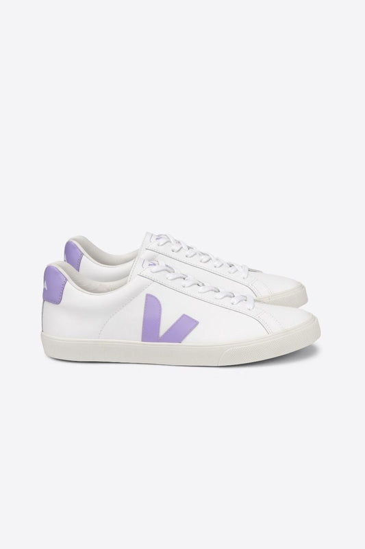 Esplar White Lavande Lace-Up Leather Sneakers